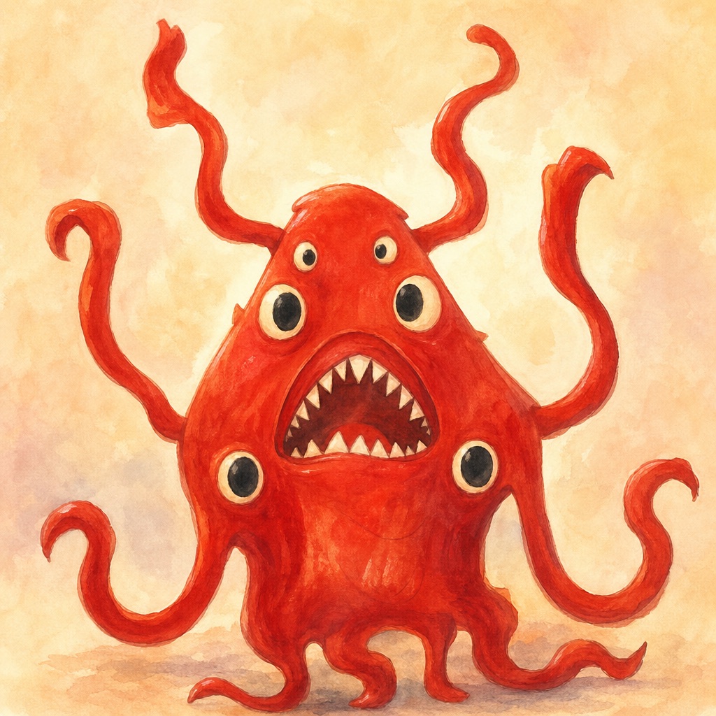 Illustrated version of Red Tentacle Beast